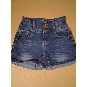 Womens High Waisted Stretch‎ Blue Denim Shorts Silver Crush #36